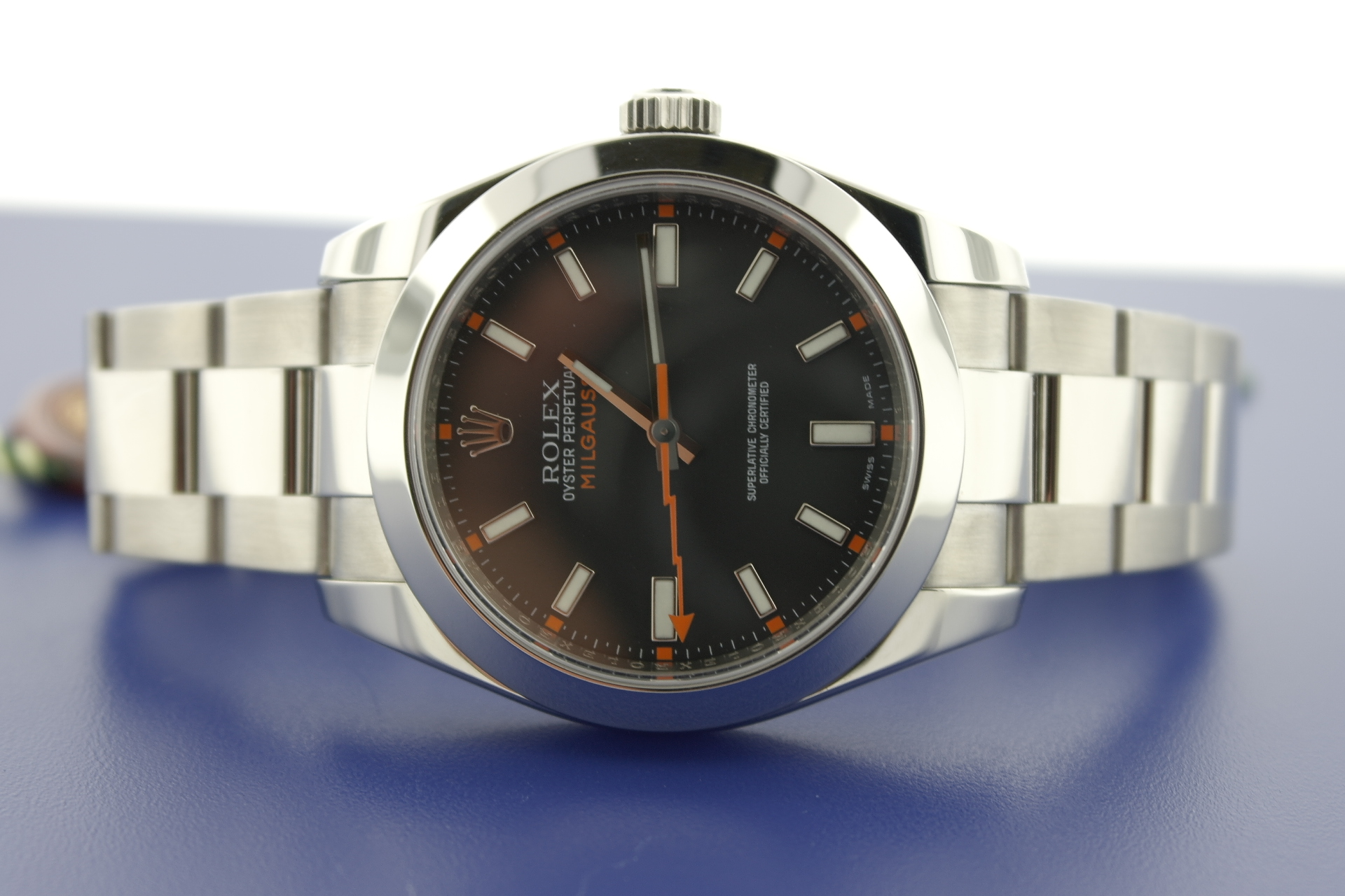 mens rolex milgauss s/steel black dial 116400 v serial