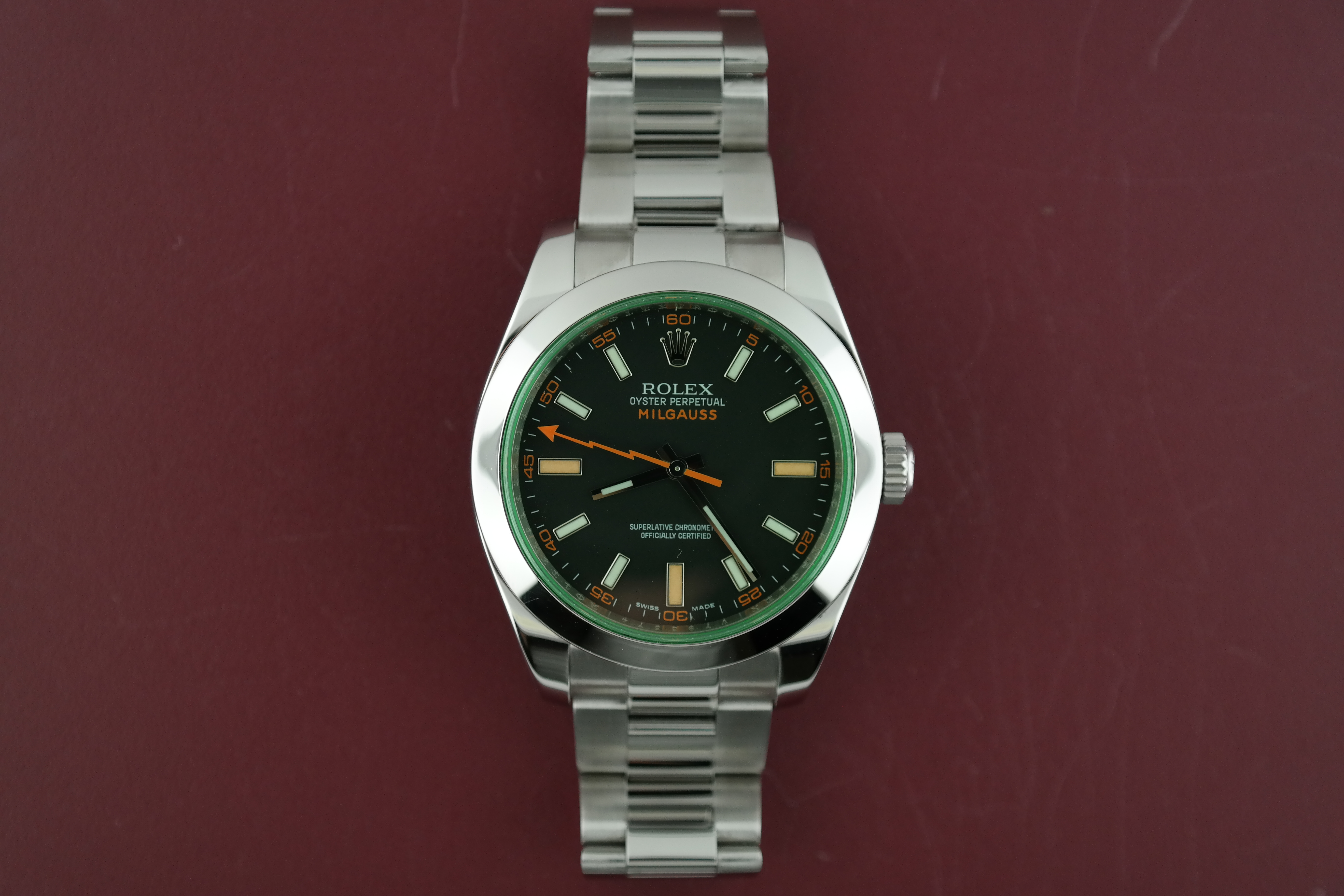 Men's Rolex Milgauss 116400 Green Crystal Black Dial