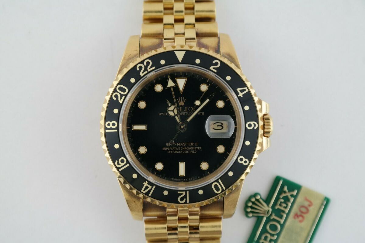 Vintage Rolex GMT Master II 16758 Black Dial Jubilee Band Box \u0026 Papers Year  1984 – Estate Watch and Jewelry Buyers Houston Ace Watch Company