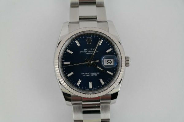 Rolex Date 115234 Blue Index Dial Oyster Band 34mm Stainless Steel