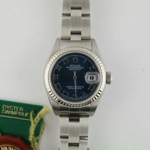 Ladies Rolex Datejust 79174 Blue Roman Dial Oyster Band Box & Papers