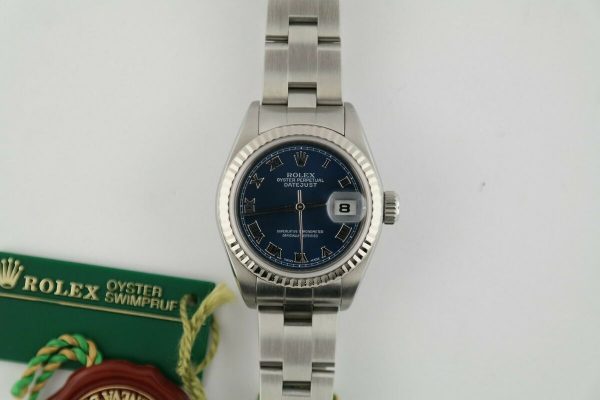 Ladies Rolex Datejust 79174 Blue Roman Dial Oyster Band Box & Papers