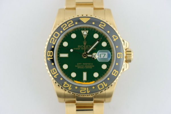 Rolex GMT-Master II 116718 Green Anniversary Dial 18K Yellow Gold Oyster Band Circa 2008