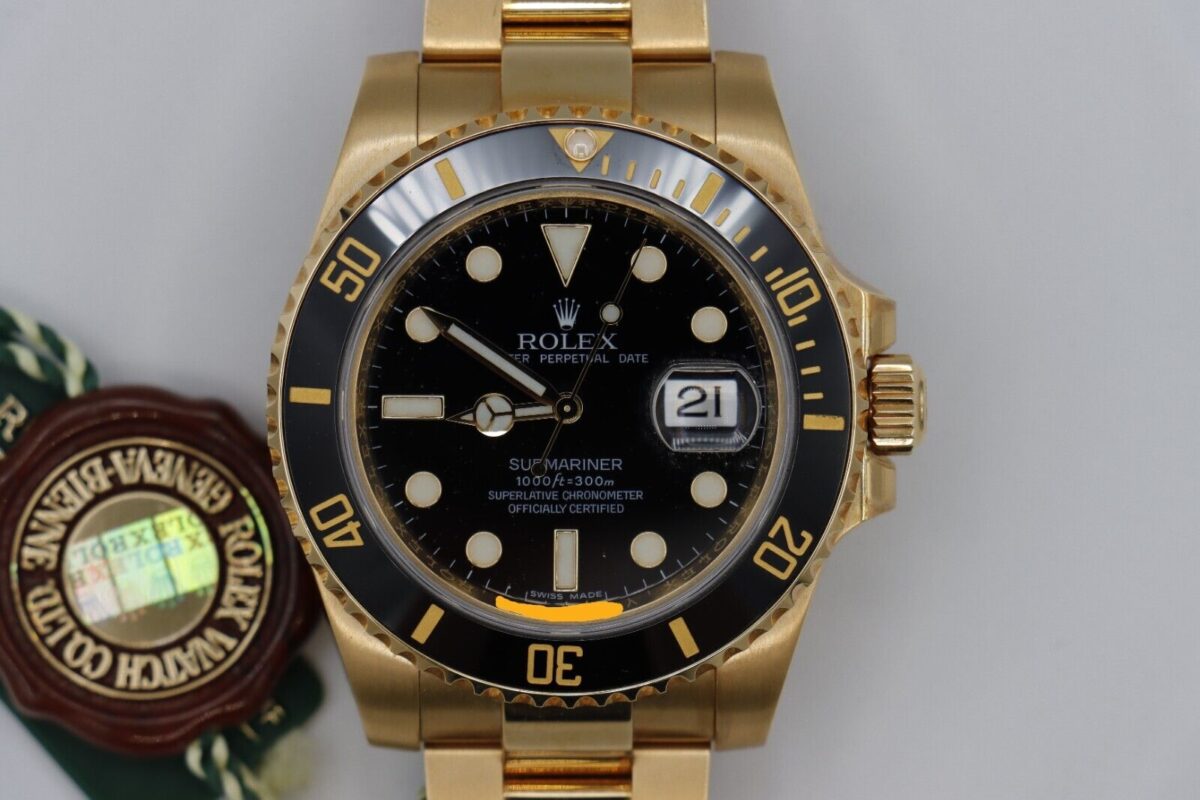 Rolex Submariner 116618LN Black Dial & Bezel Oyster Band 18K Unpolished Patina