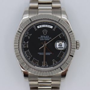 Rolex Day-Date II 218239 Black Roman Dial President 18K White Gold 41mm Box & Papers Year 2012