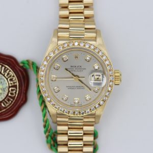 Rolex Datejust 69178 Factory Silver Diamond Dial 18K President Box & Papers Circa 1995