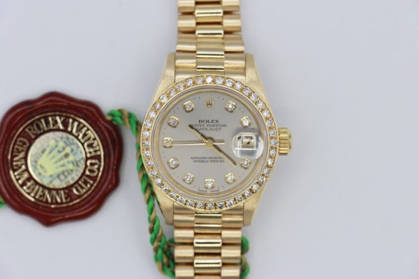 Rolex Datejust 69178 Factory Silver Diamond Dial 18K President Box & Papers Circa 1995