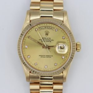 Rolex Day-Date 18038 Champagne Diamond Dial President 18K Yellow Gold Circa 1985