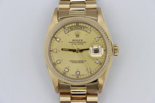 Rolex Day-Date 18038 Champagne Diamond Dial President 18K Yellow Gold Circa 1979