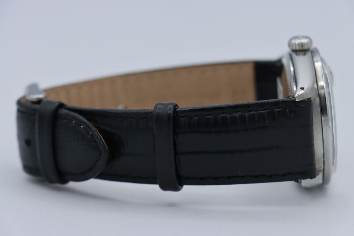 Rolex Date 1501 Silver Linen Dial 34mm Engine Turned Bezel Leather Strap - Image 8