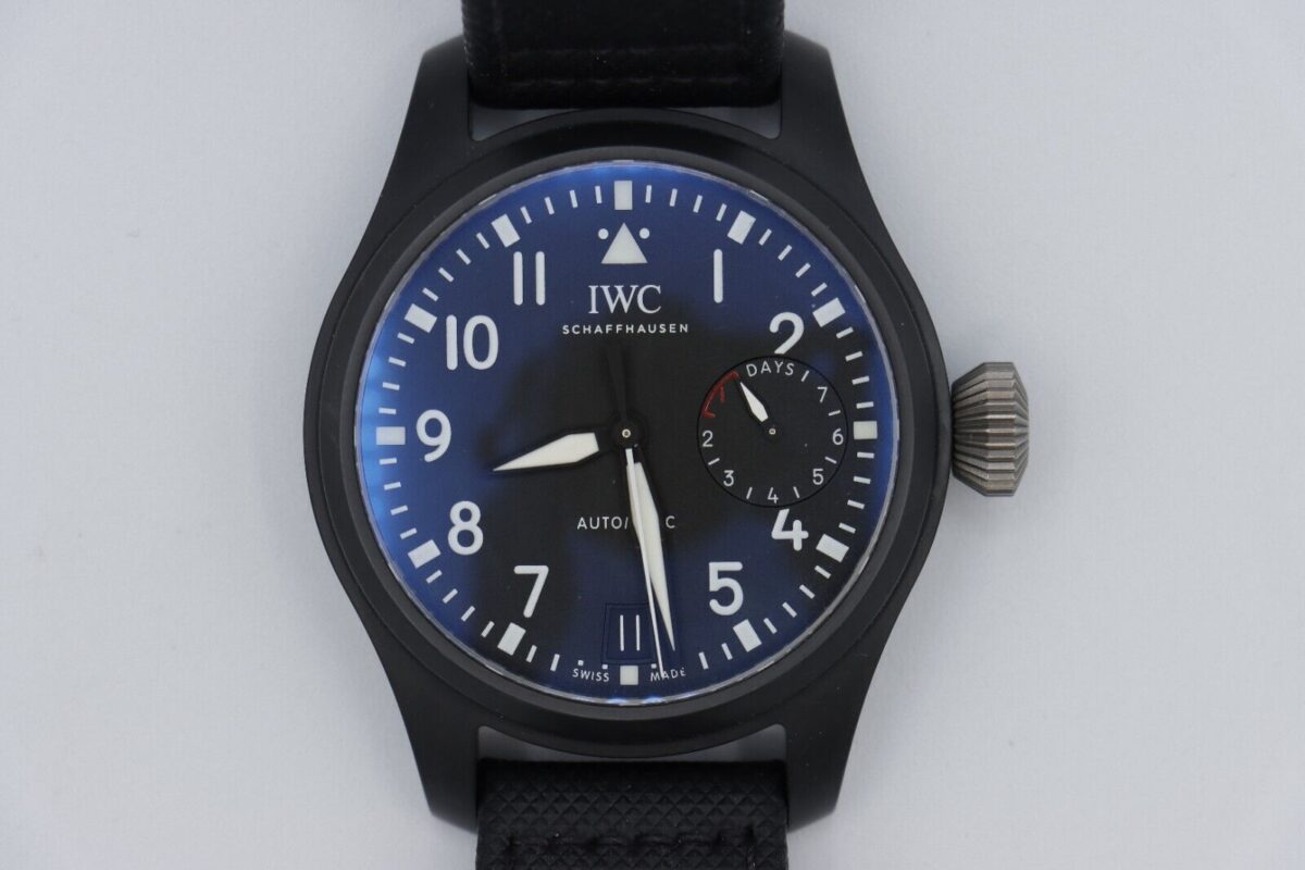 IWC Big Pilot Top Gun IW502001 Black Ceramic Leather Strap 7 Day Power Reserve