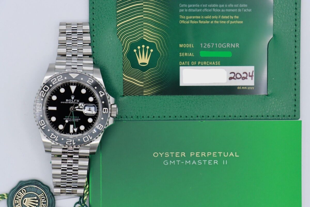 Rolex GMT-Master II 126710GRNR Bruce Wayne Jubilee Band Full Set FRESH CARD 2024 - Image 9