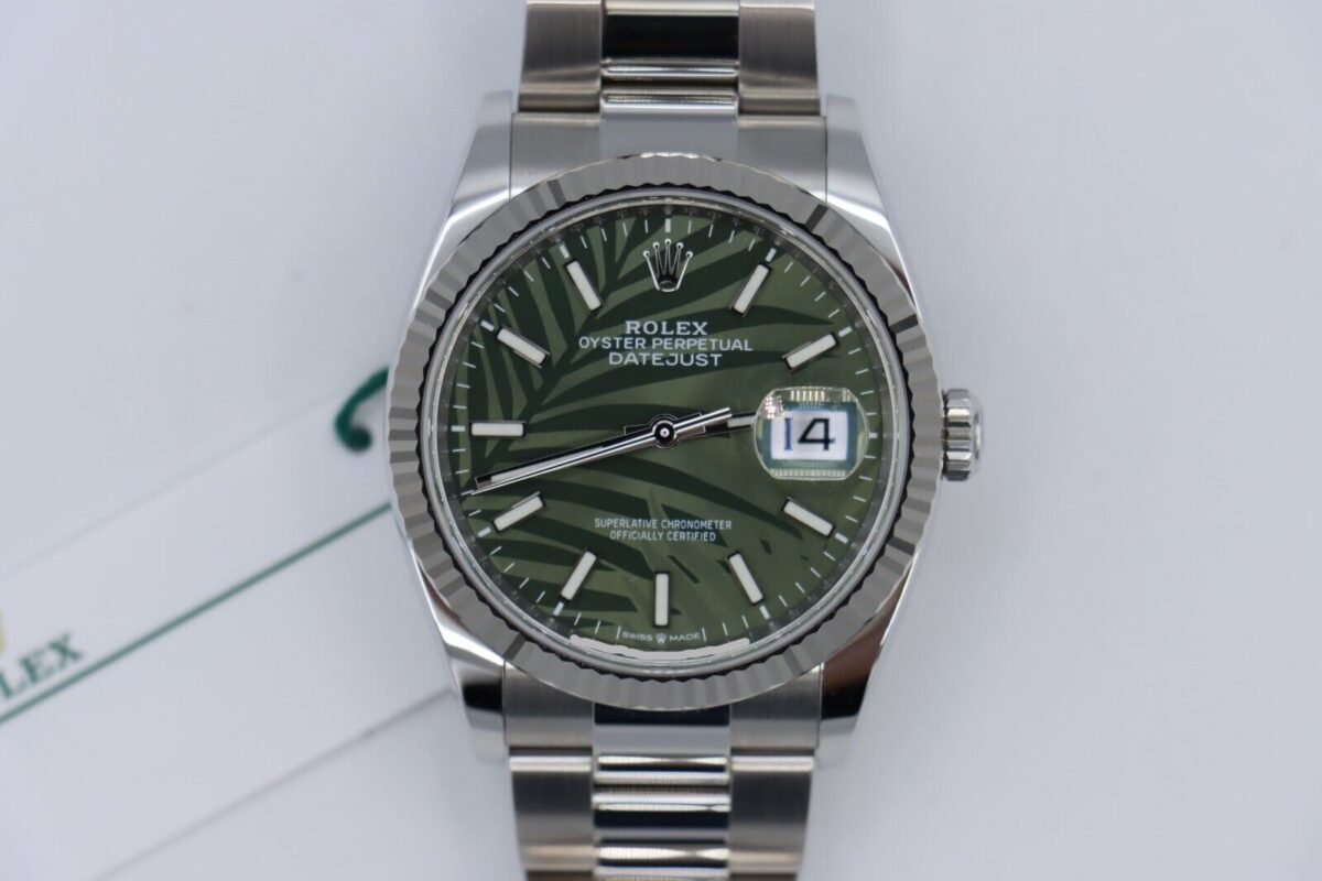 Rolex Datejust 126234 Green Palm Motif Dial Oyster Band Box & Papers Year 2023