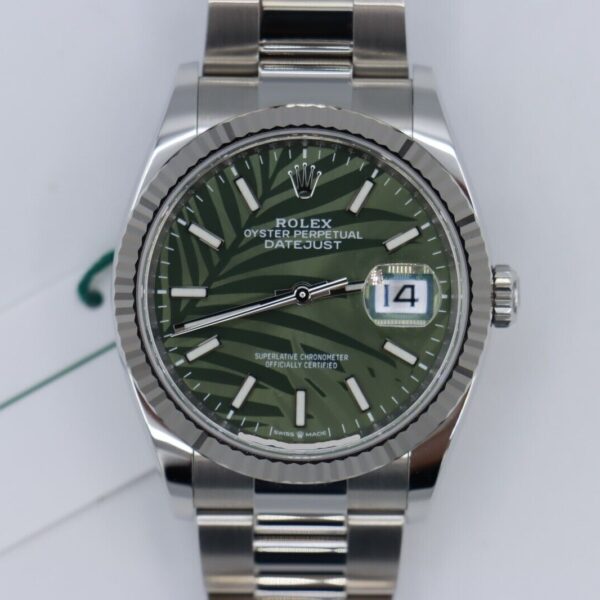Rolex Datejust 126234 Green Palm Motif Dial Oyster Band Box & Papers Year 2023