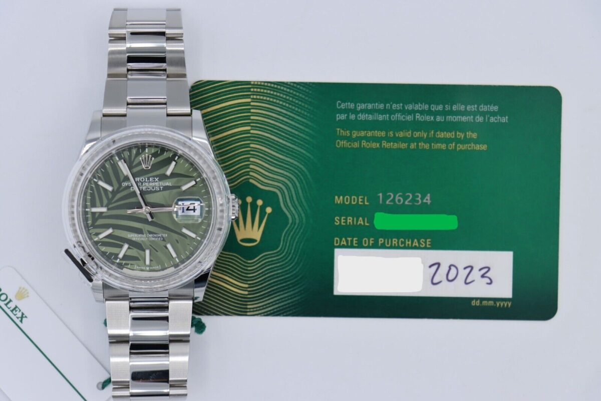 Rolex Datejust 126234 Green Palm Motif Dial Oyster Band Box & Papers Year 2023 - Image 9