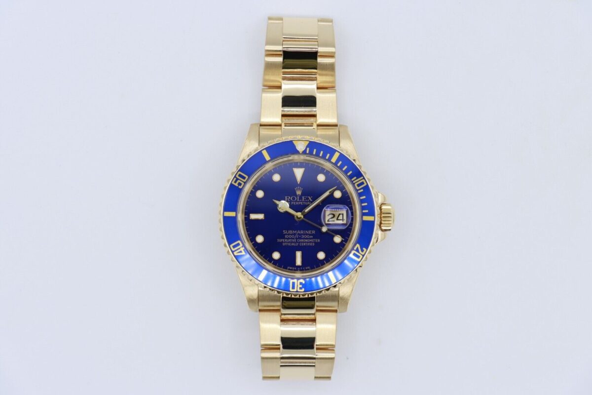 Rolex Submariner 16618 Blue Sunburst Dial & Bezel 18K Oyster Pin Band Circa 1989 - Image 2
