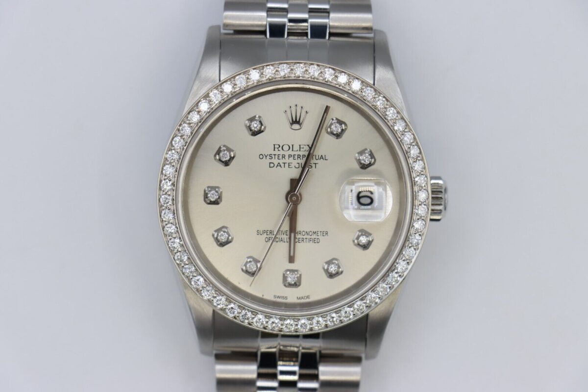 Rolex Datejust 16234 Silver Diamond Dial & Bezel Jubilee Band Circa 2000