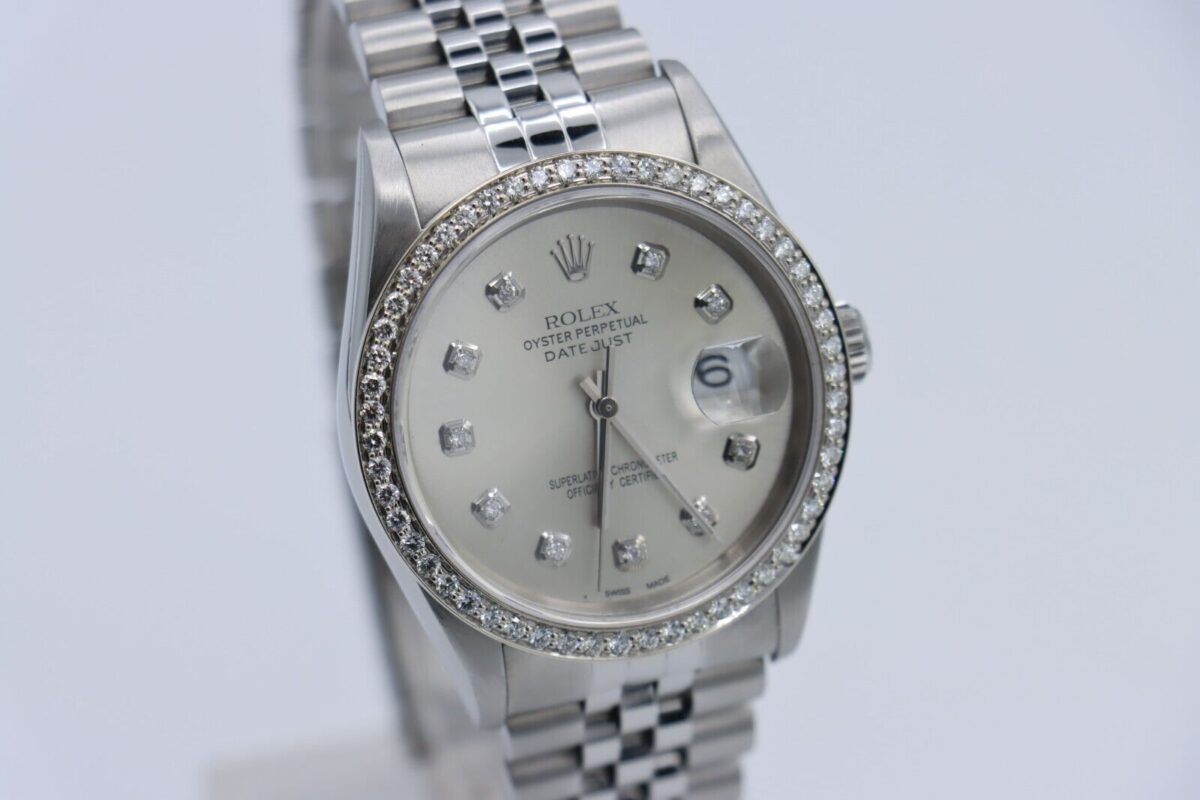 Rolex Datejust 16234 Silver Diamond Dial & Bezel Jubilee Band Circa 2000 - Image 9