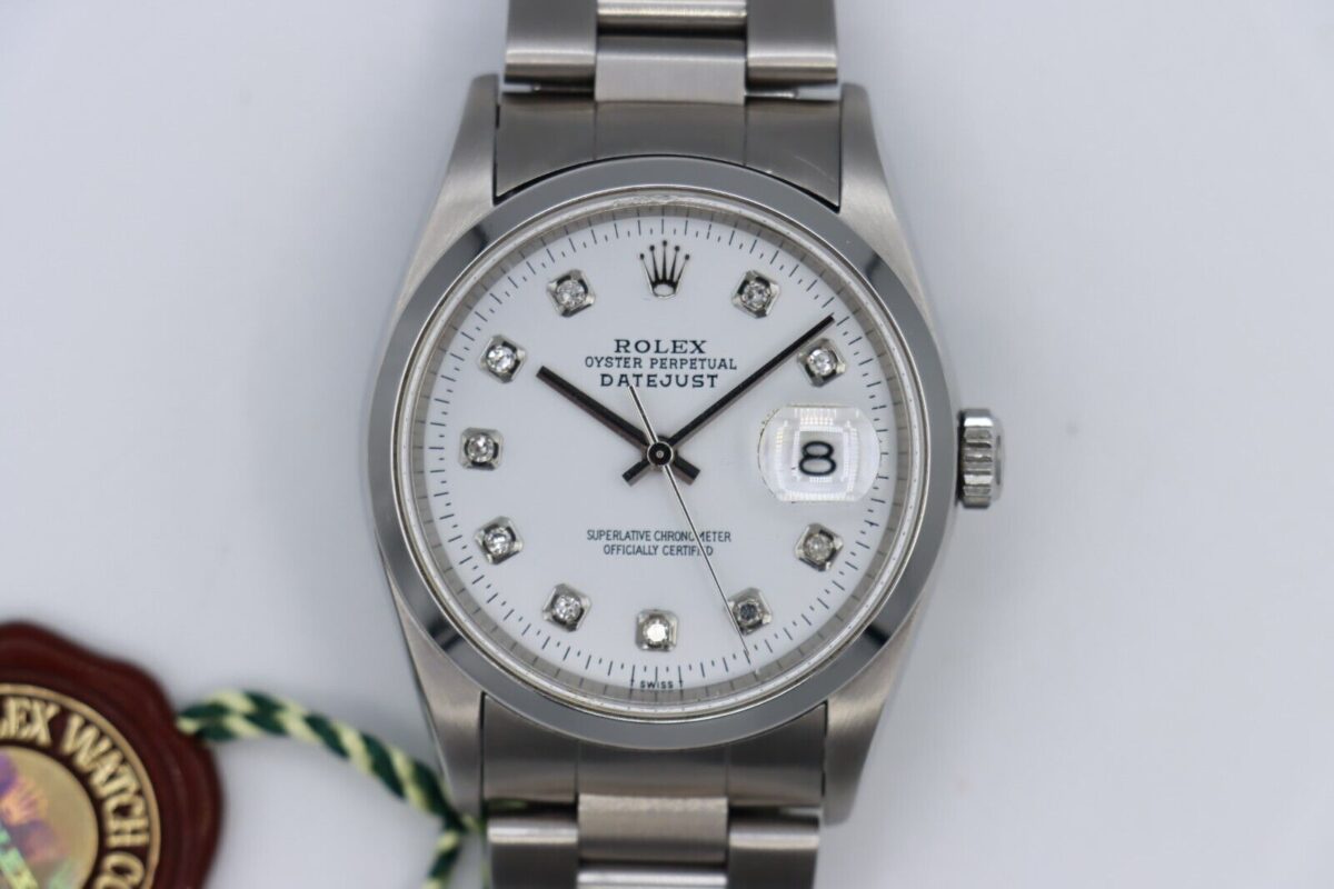 Rolex Datejust 16200 White Diamond Dial Oyster Band Box & Papers Year 2007