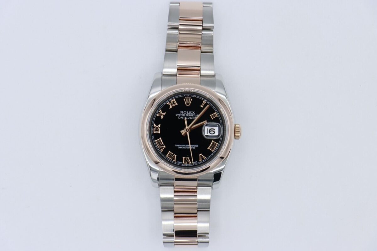 Rolex Datejust 116201 Black Roman Dial Oyster Band Two-Tone Everose Circa 2007 - Image 2