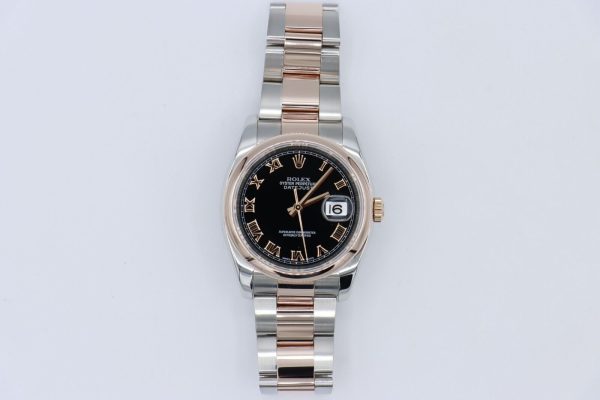 Rolex Datejust 116201 Black Roman Dial Oyster Band Two-Tone Everose Circa 2007 - Image 2
