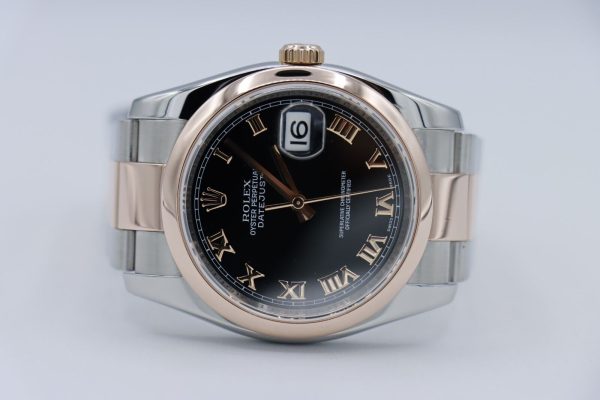 Rolex Datejust 116201 Black Roman Dial Oyster Band Two-Tone Everose Circa 2007 - Image 5