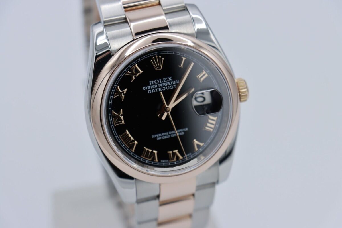 Rolex Datejust 116201 Black Roman Dial Oyster Band Two-Tone Everose Circa 2007 - Image 9