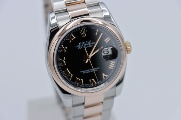 Rolex Datejust 116201 Black Roman Dial Oyster Band Two-Tone Everose Circa 2007 - Image 9