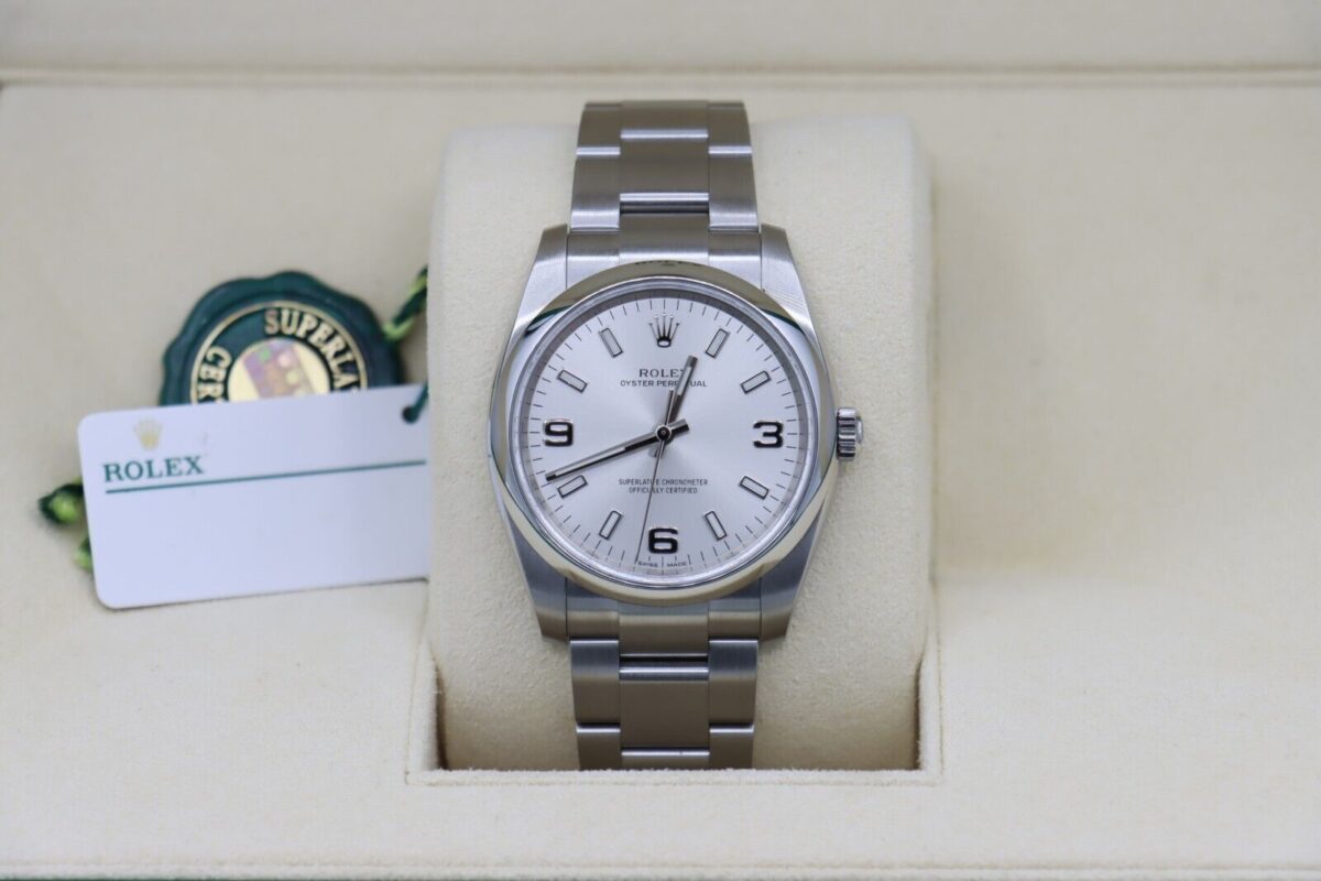 Rolex Oyster Perpetual 114200 Silver Arabic Dial 34mm Box & Papers Year 2017 - Image 9