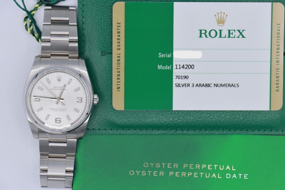 Rolex Oyster Perpetual 114200 Silver Arabic Dial 34mm Box & Papers Year 2017 - Image 11