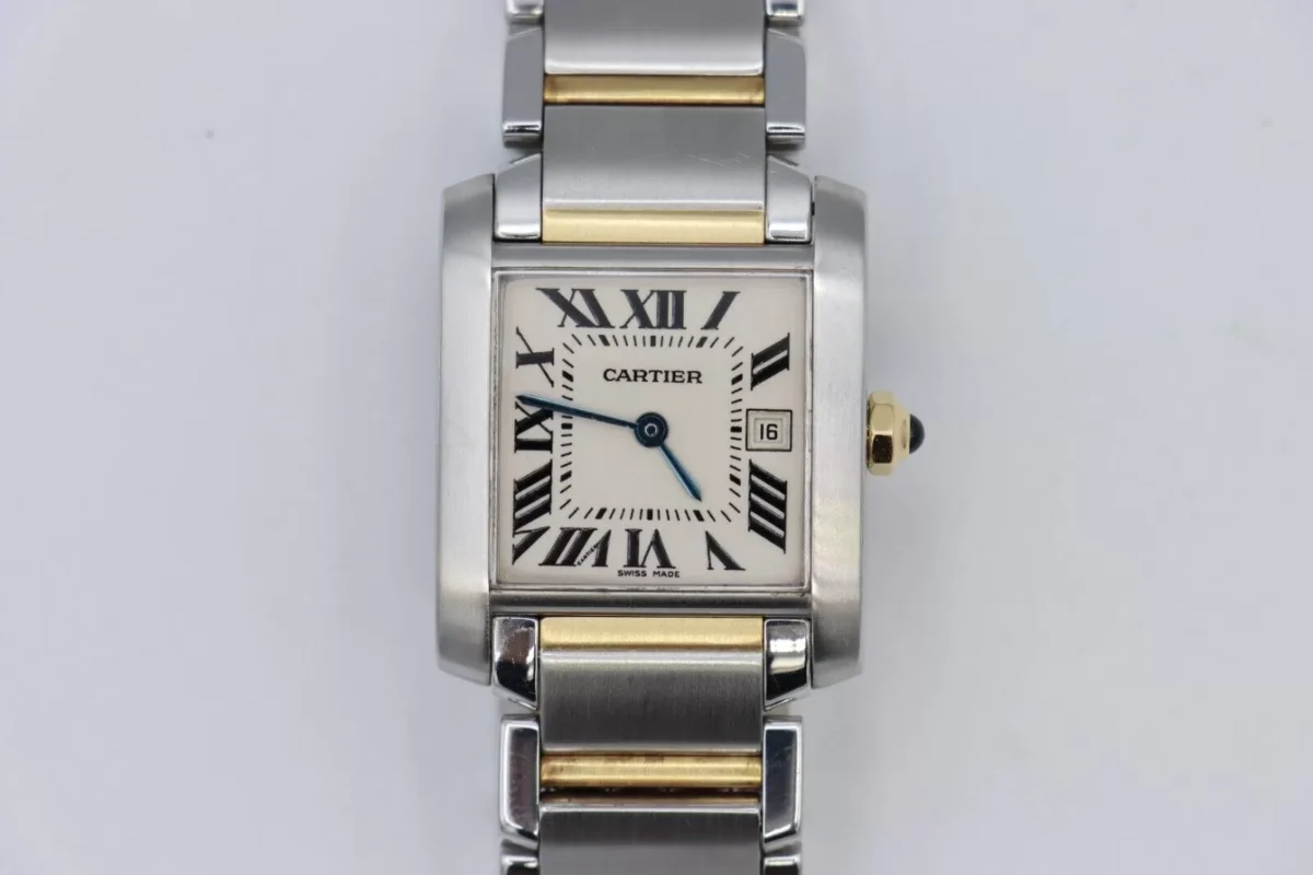 Cartier Tank Francaise 2384 White Roman Dial Two-Tone Quartz 20mm Ladies Size