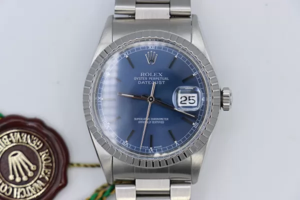 Rolex Datejust 16030 Blue Stick Dial Oyster Band Box & Papers Year 1987