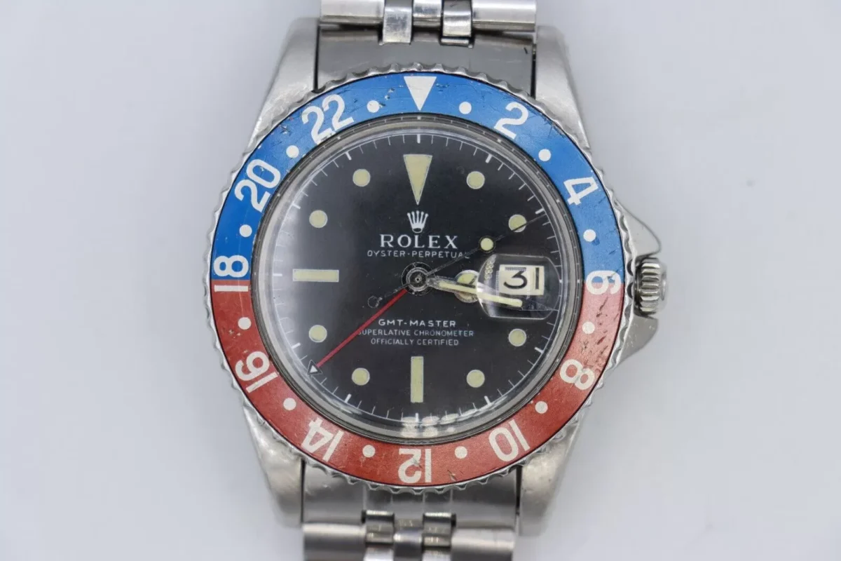 Vintage Rolex GMT-Master 1675 Pepsi Matte Black Dial Jubilee Oval Band Circa 1963