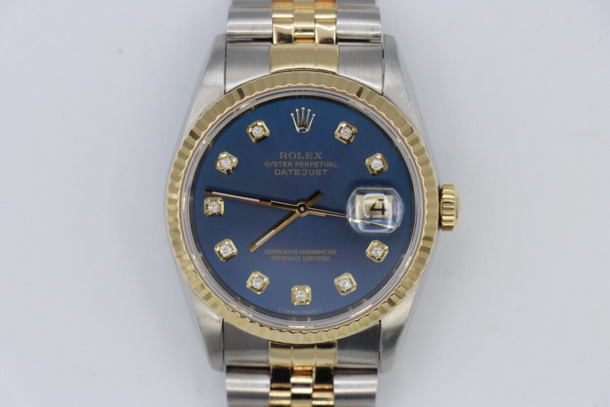 Rolex Datejust 16233 Blue Diamond Dial Jubilee Band 36mm Two-Tone Circa 1991