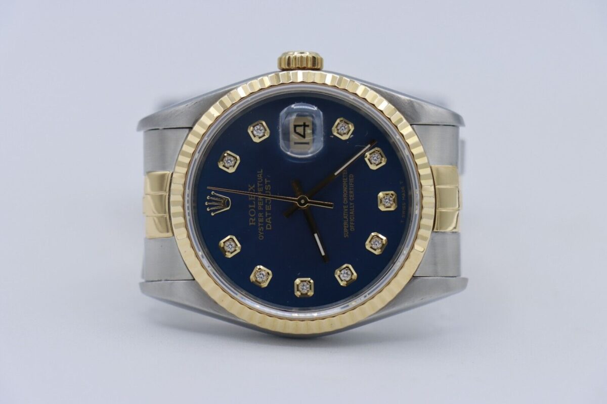Rolex Datejust 16233 Blue Diamond Dial Jubilee Band 36mm Two-Tone Circa 1991