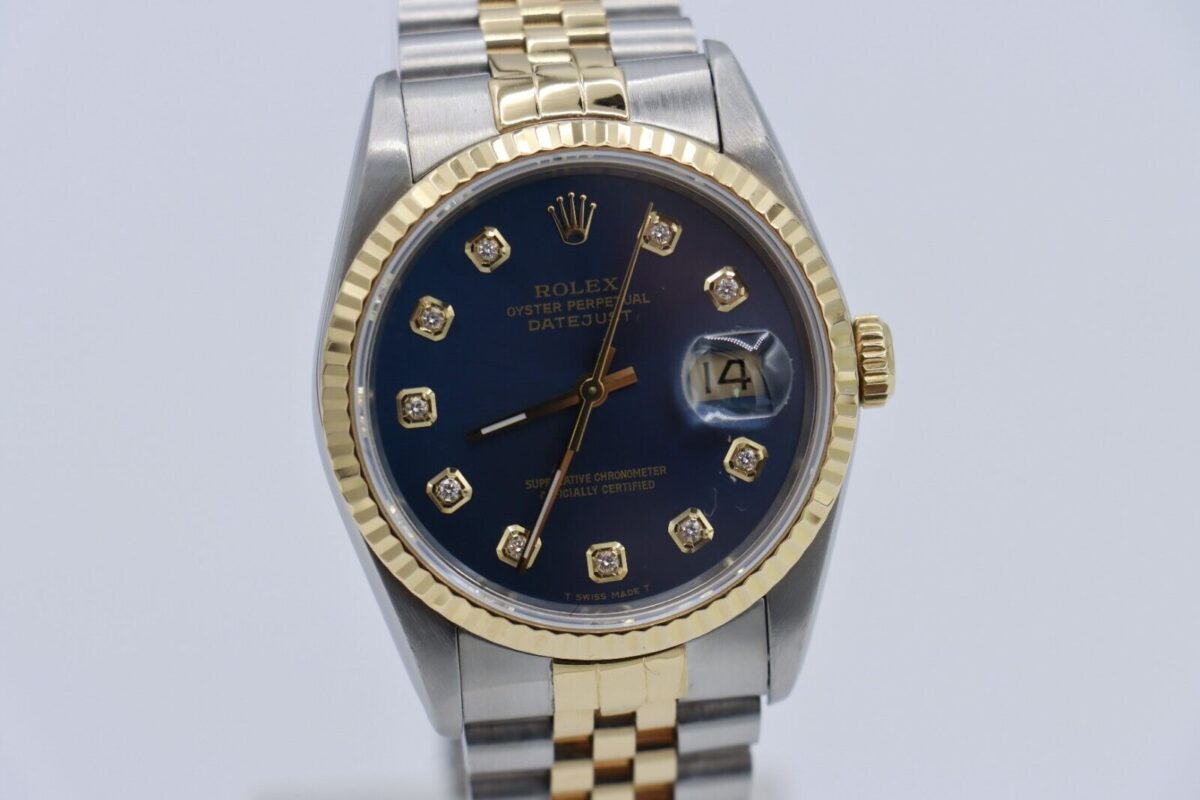 Rolex Datejust 16233 Blue Diamond Dial Jubilee Band 36mm Two-Tone Circa 1991