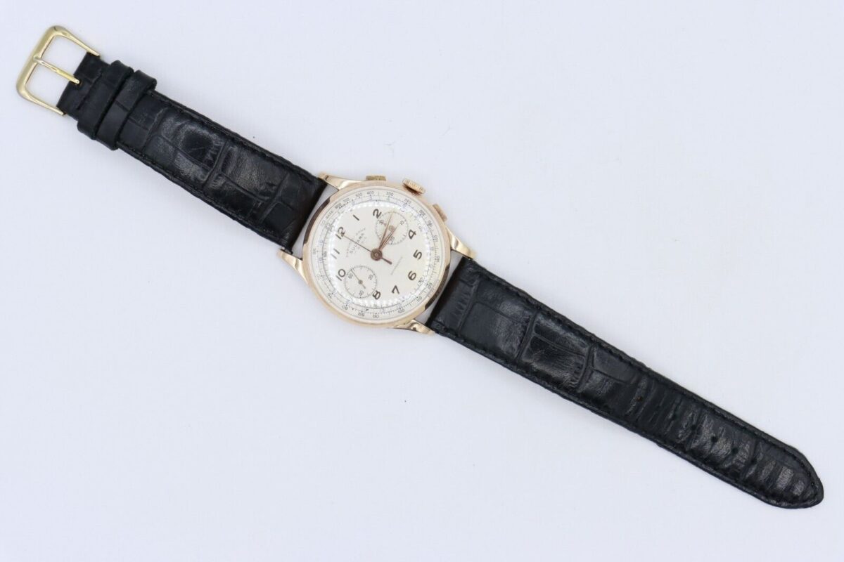Vintage Sultana Chronograph 3910 18K Rose Gold Manual Wind Leather Strap 38mm - Image 2