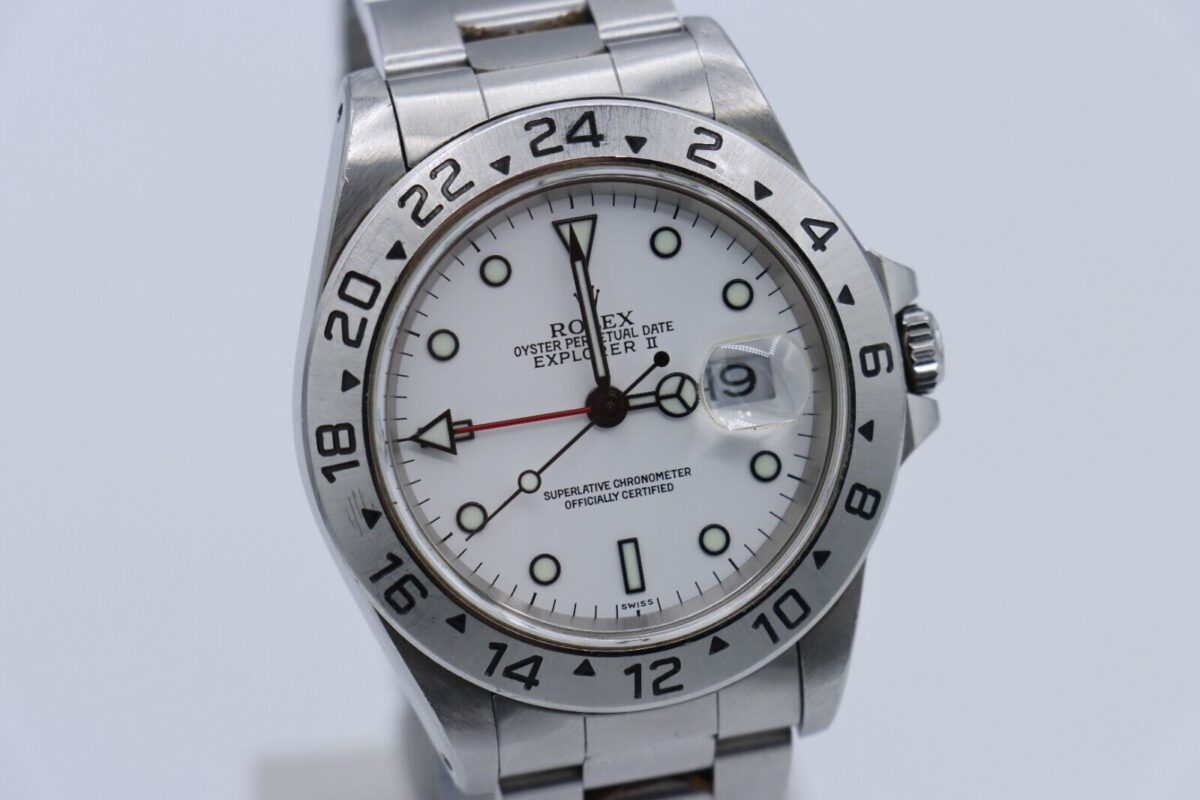 Rolex Explorer II 16570 Polar White Swiss Only Dial Oyster Band 40mm Circa 1999