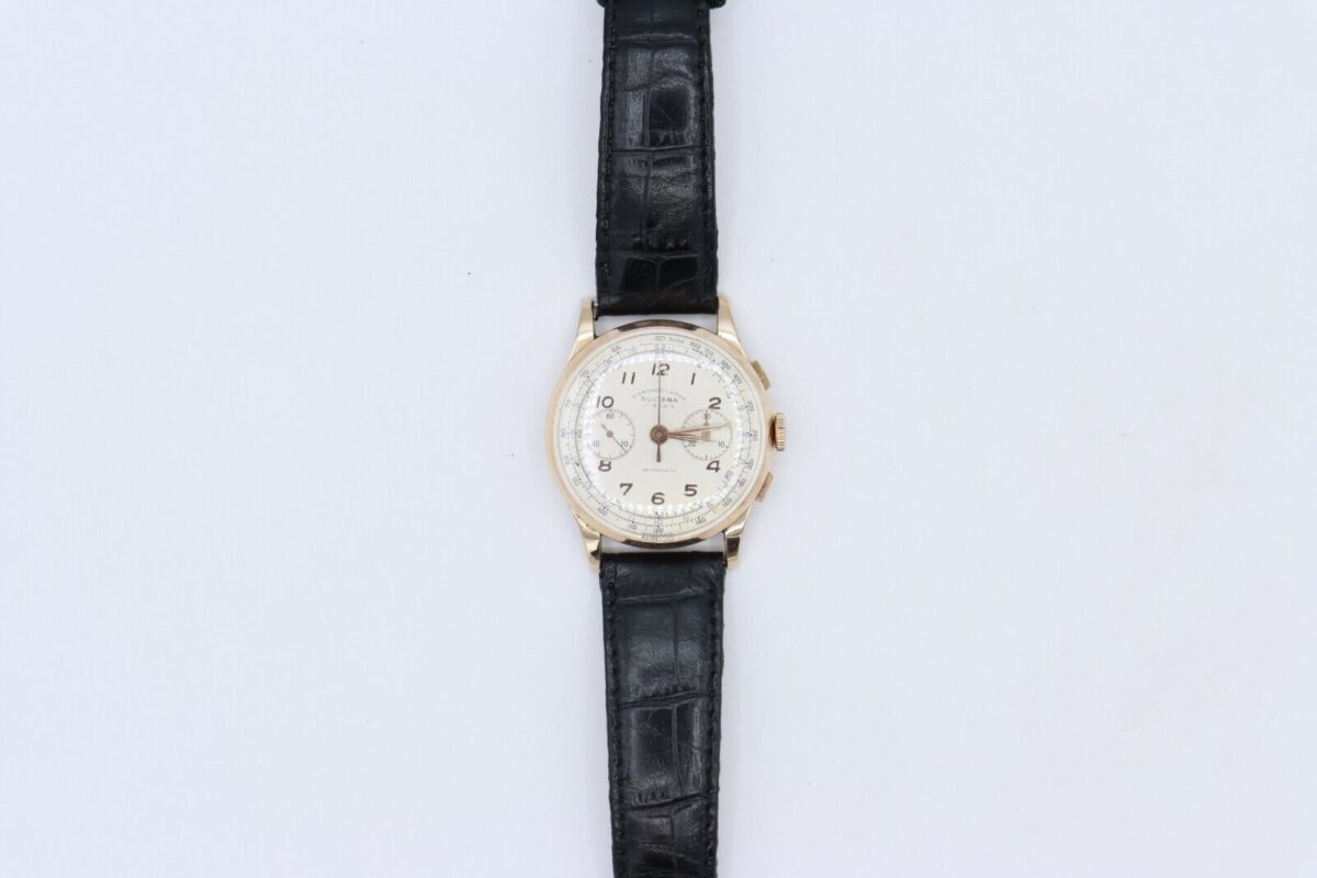 Vintage Sultana Chronograph 3910 18K Rose Gold Manual Wind Leather Strap 38mm - Image 3