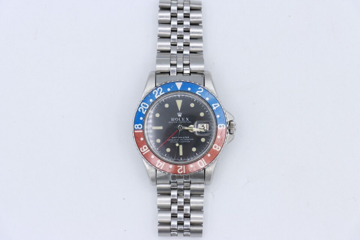 Vintage Rolex GMT-Master 1675 Pepsi Matte Black Dial Jubilee Oval Band Circa 1963