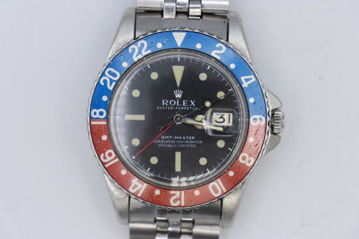 Vintage Rolex GMT-Master 1675 Pepsi Matte Black Dial Jubilee Oval Band Circa 1963