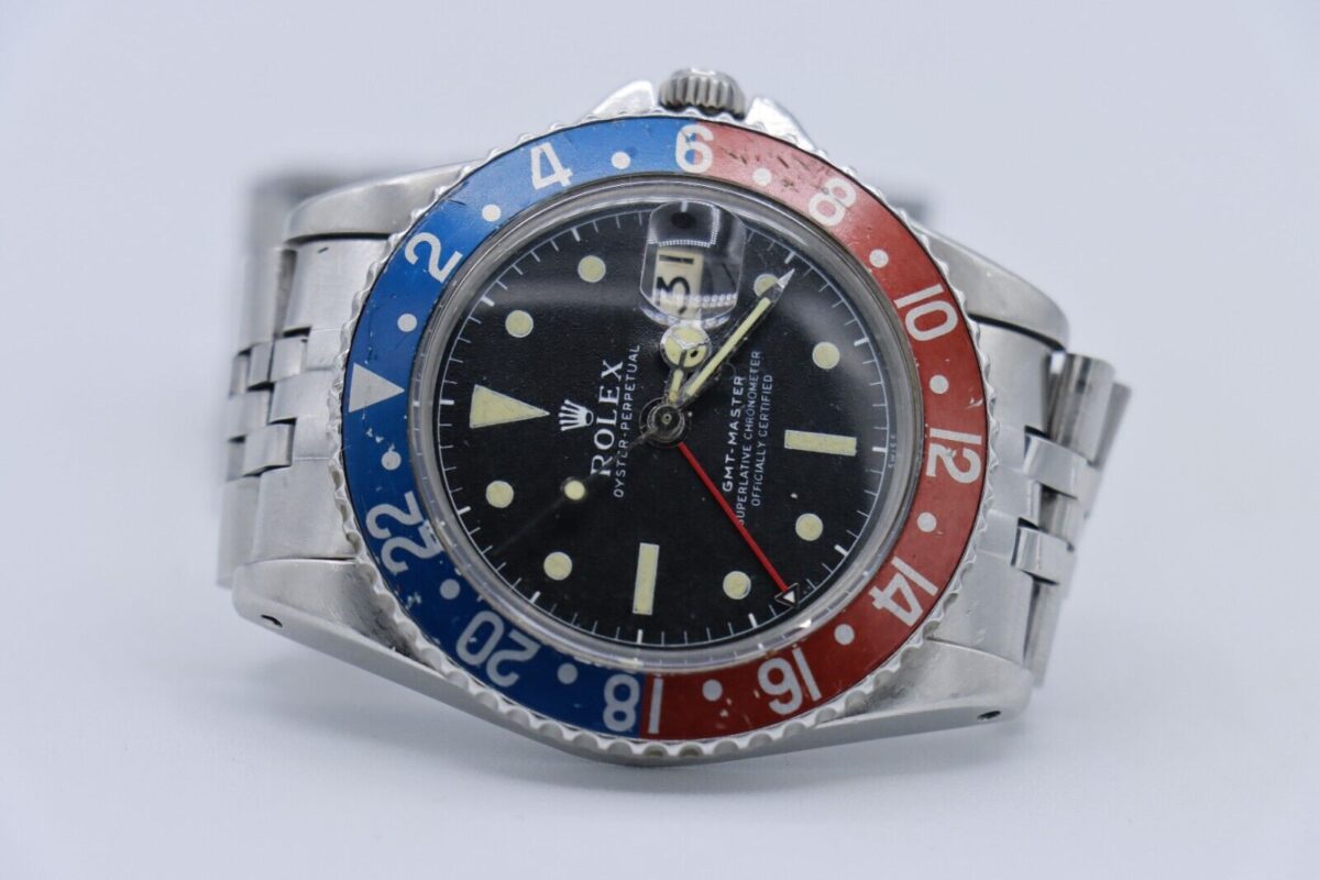 Vintage Rolex GMT-Master 1675 Pepsi Matte Black Dial Jubilee Oval Band Circa 1963