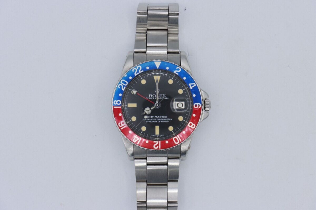 Vintage Rolex GMT-Master 1675 Pepsi Matte Black Dial Oyster Rivet Band Circa 1963