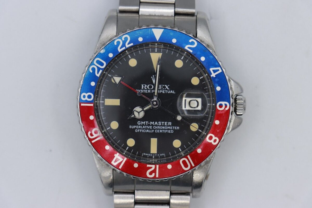 Vintage Rolex GMT-Master 1675 Pepsi Matte Black Dial Oyster Rivet Band Circa 1963