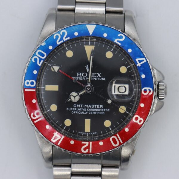 Vintage Rolex GMT-Master 1675 Pepsi Matte Black Dial Oyster Rivet Band Circa 1963