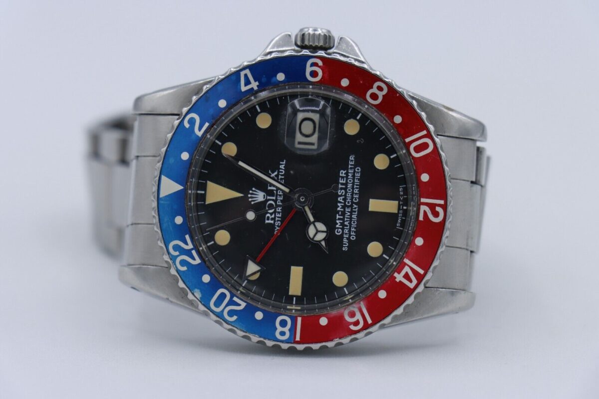 Vintage Rolex GMT-Master 1675 Pepsi Matte Black Dial Oyster Rivet Band Circa 1963