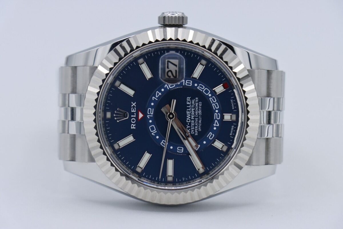 Rolex Sky-Dweller 326934 Blue Index Dial Jubilee Band 42mm Box & Papers Year 2022