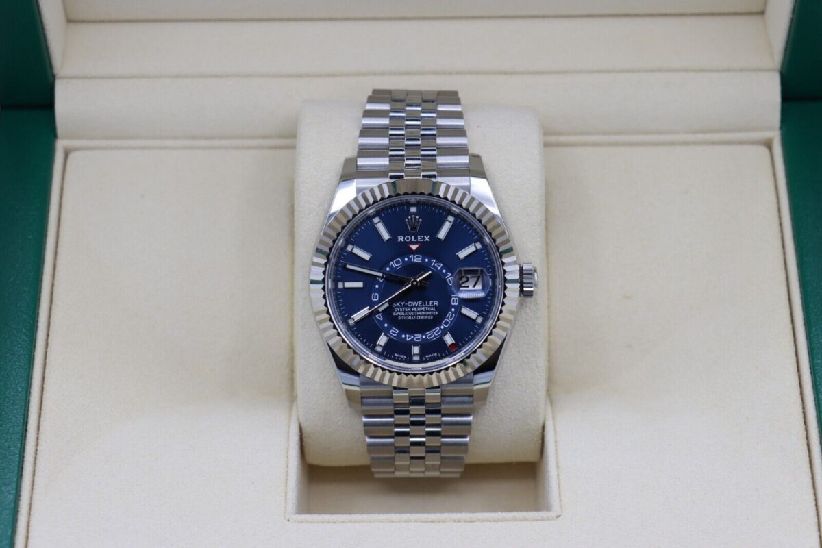Rolex Sky-Dweller 326934 Blue Index Dial Jubilee Band 42mm Box & Papers Year 2022