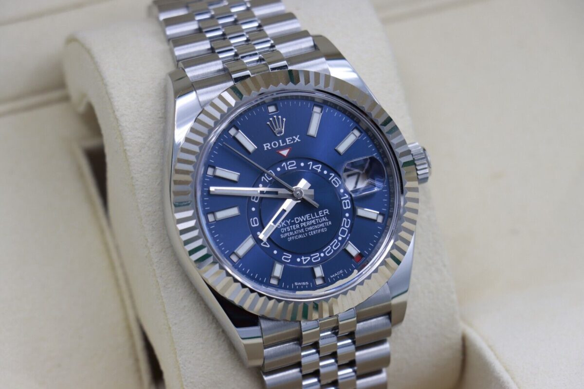 Rolex Sky-Dweller 326934 Blue Index Dial Jubilee Band 42mm Box & Papers Year 2022