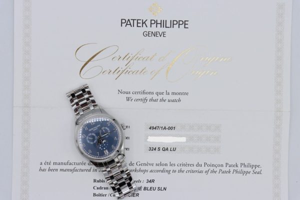 Patek Philippe Annual Calendar 4947/1A Blue Shantung Dial Stainless Steel 38mm Year 2023